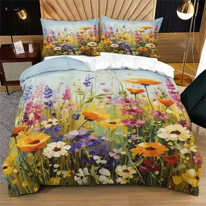 I Vibrant Impressionist floral oil painting printed soft and durable bedding duvet set, including 1 duvet cover and 1 or 2 pillowcases, without a core or pillow, suitable for gifts for teenagers and adults, modern style fashionable bedroom bed decoration