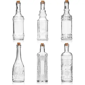 Assorted Clear Glass Bottles with Corks, 6 Pack, 2.5in X 9in, 16oz