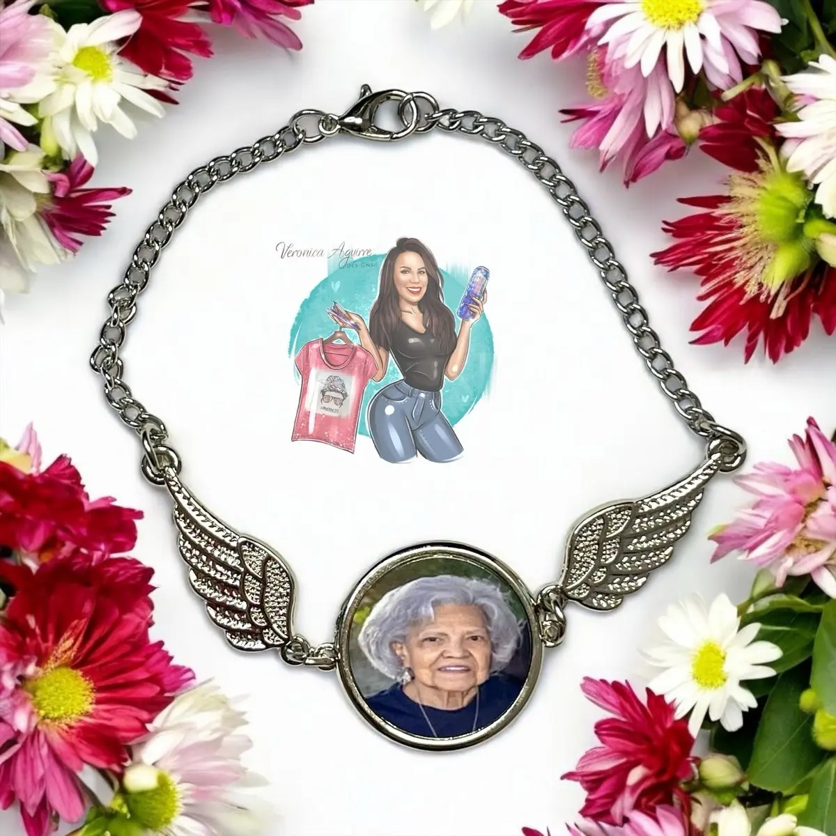 Angel Wings Bracelet with Personalized Picture Photo Stainless Steel Wrist Faith Wear Jewelry Trendy Fashionable Accessory