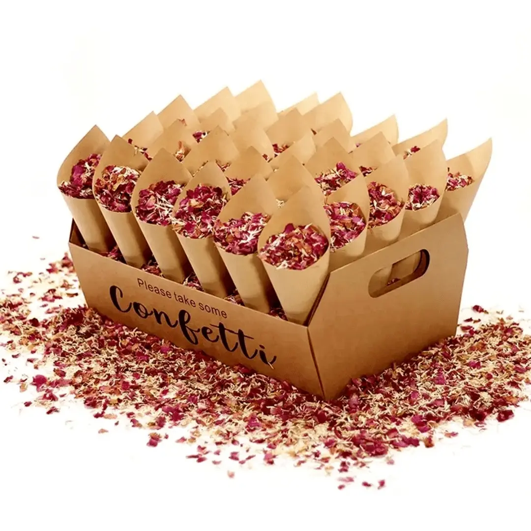 30pcs Cowhide Paper Folded Conical Tubes, Petal Filled Paper Tubes, Party and Holiday Decorations, Gift Packaging