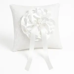 Elegant Sequin Ring Bearer Pillow with Floral Ribbon Accent