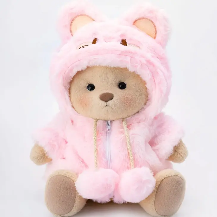 GETAHUG Soft Adorable Stuffed Bunny Plush Toy - Handmade, Movable Joints, 12" Standing/9" Sitting Height, Pink Hoodie, Polyester Plush, Soft Touch, 6-8 Years Collectible, Pretend Play, Valentine’s Gift, Greeting Card Compatible Animal Stuffed Toy