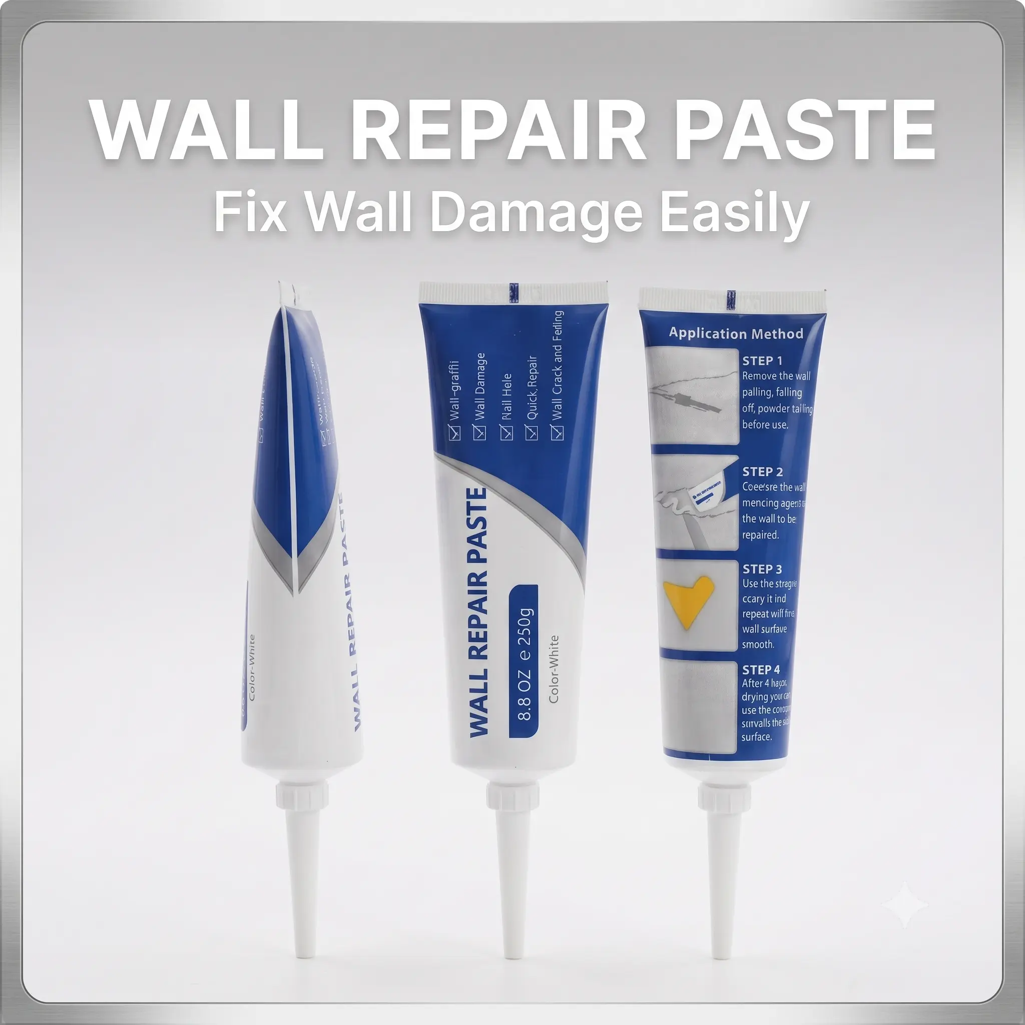 250g Wall Repair Paste, Quick Dry White Wall Filler for Cracks & Holes, Easy DIY Home Repair Kit for Nail Holes, Scratches and Wall Damage