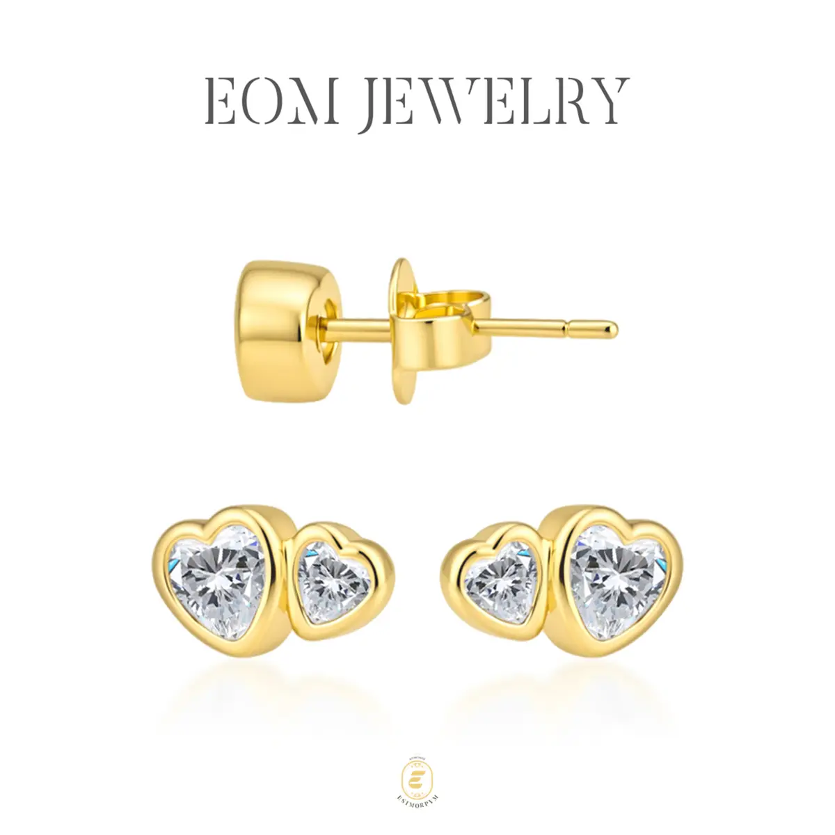 Moissanite Double Heart Bezel Stud Earrings Silver-Plated Jewelry Wedding Engagement Anniversary Valentine's Day Birthday Daily Wear