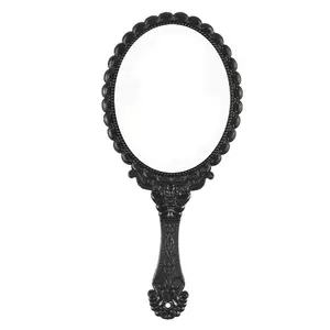 Hand Mirror Vintage Handheld Mirror with Handle Vanity Makeup Mirror Travel Mirrors (Black, Oval)
