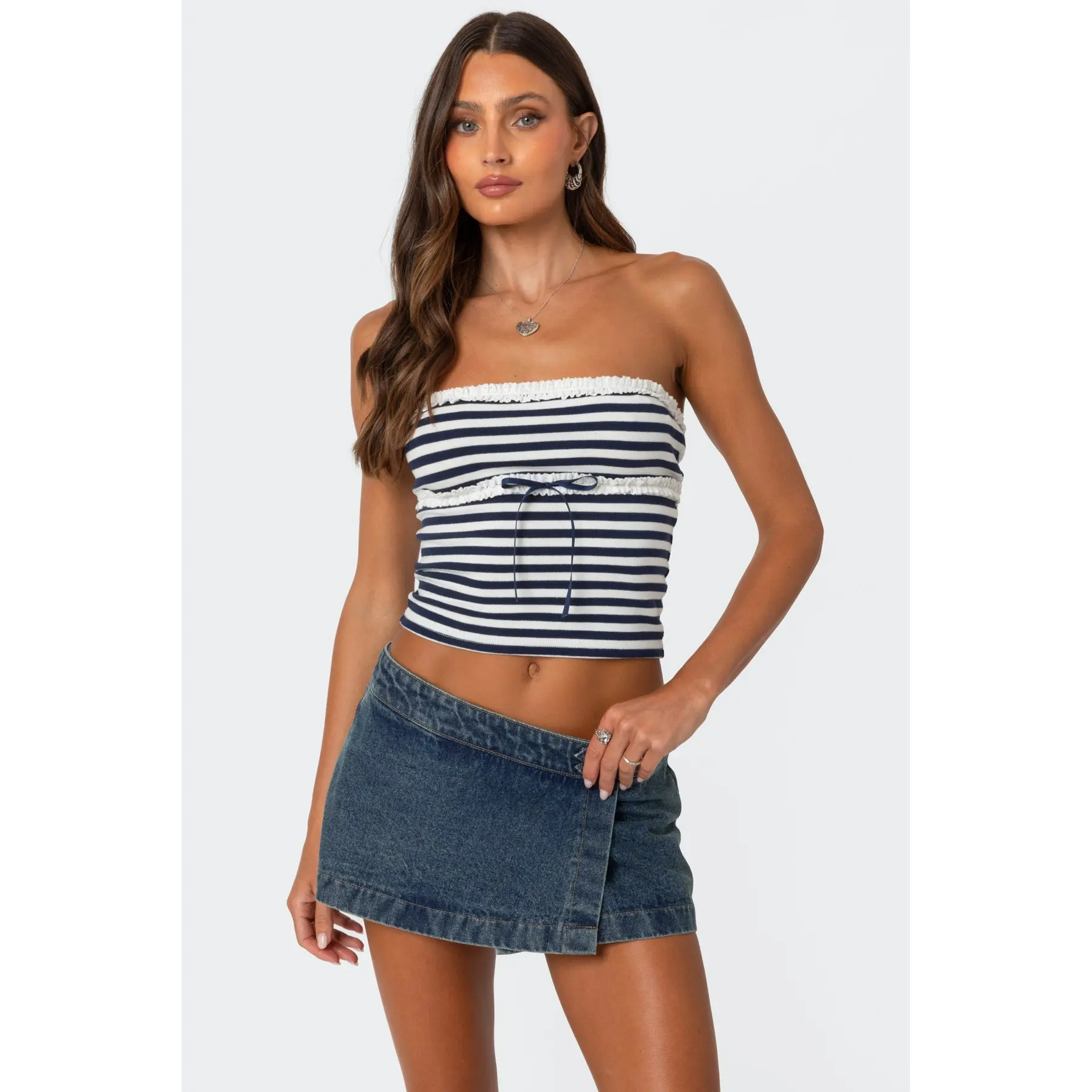 Striped Eyelet Trim Tube Top Striped Eyelet Trim Tube Top
