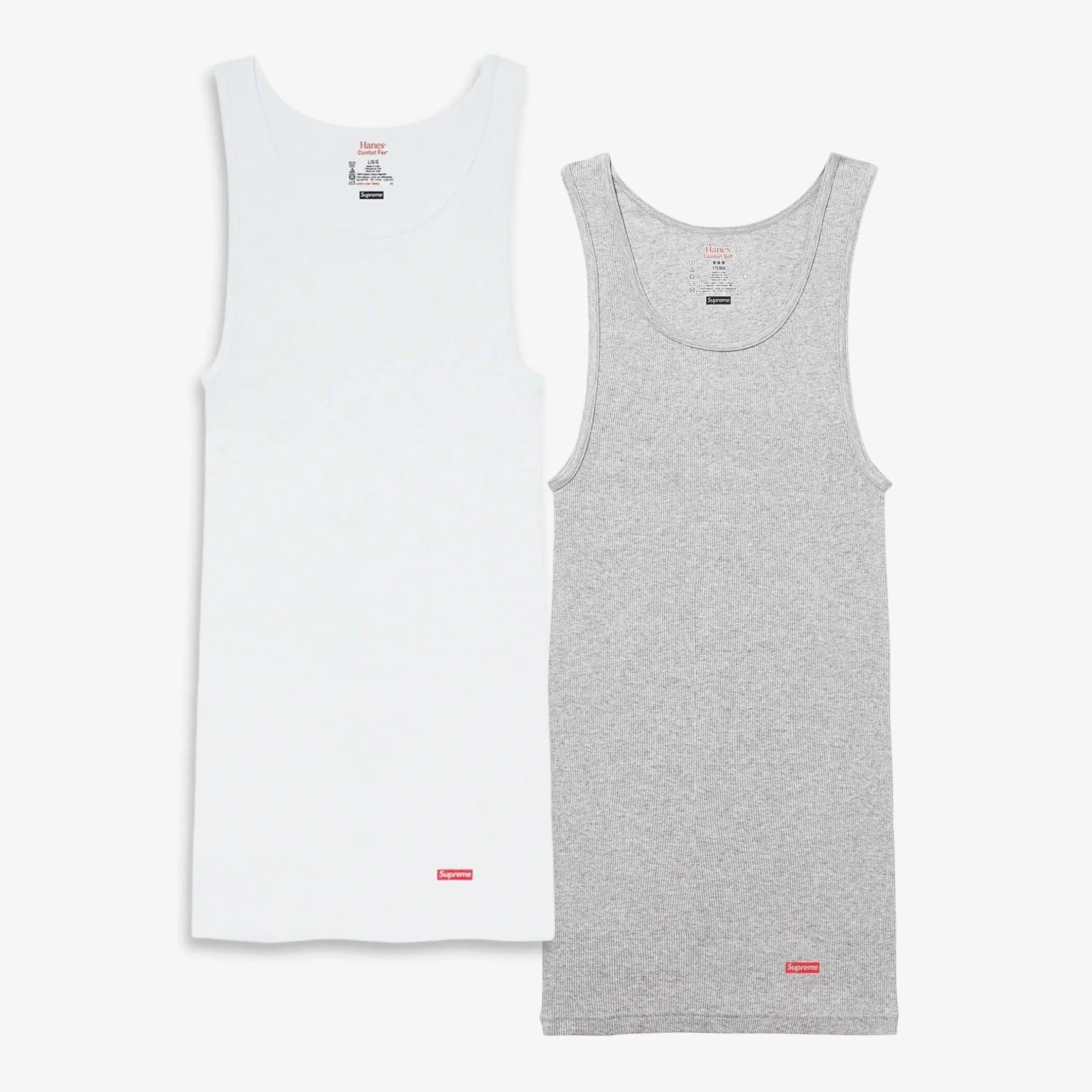 Supreme x Hanes Tagless Tank Top (1 Single Tank Top of Each) White and Heather Grey