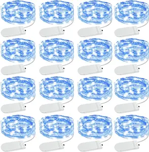 16 Pack Blue Fairy Lights  Operated, IP68  Mini String Light, 7ft Small LED Bottle Light for Wedding Vase Centerpieces Table Decorations Christmas Indoor Party Jars