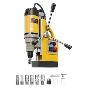 Summervibes VEVOR Magnetic Drill, 1450W Motor 2 in Boring Diameter, 2878 lbf Electric Mag Drill Press, with 6 Coring Bits, Variable Speed, Drilling Machine for Metal Surface, Home Improvement Industry, Yellow