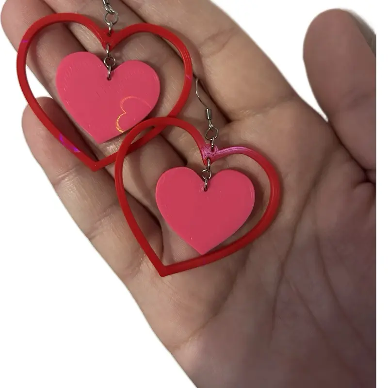 Holographic Heart Valentine’s day Earrings | 3D Printed