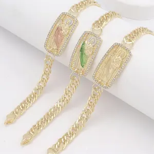14K Gold Plated San Judas Tadeo Bracelet Esclava De Oro Saint Jude Protection Jewelry Waterproof Stainless Steel Wristband Gift For Men Women