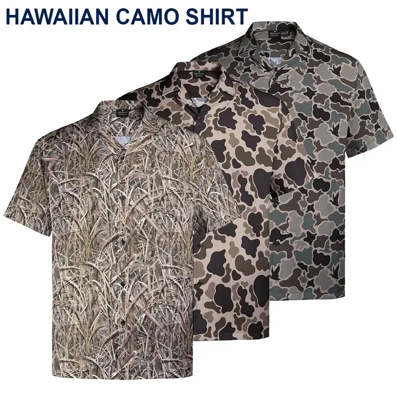 Retro Camouflage Hawaiian Shirt, Duck Unl1mited Camo Tropical Short Sleeve Shirt, Summer Aloha Button Down Shirt, Gift for Him or Her
