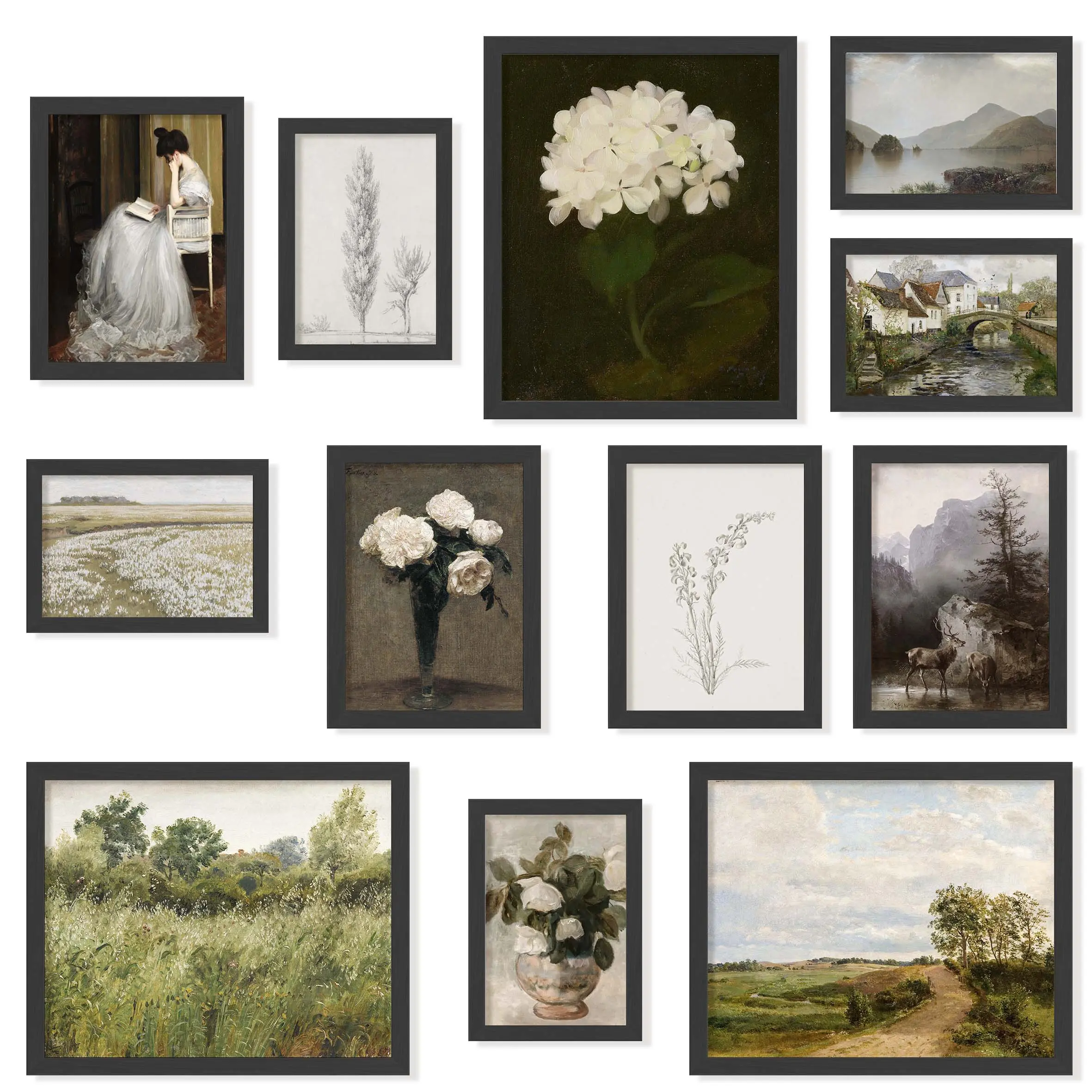 97 Decor Framed Vintage Wall Art - Landscape Prints, Botanical Paintings, Aesthetic Posters for Home Bedroom Decor