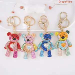Sparkly Rhinestone Bear Keychain Multicolor Diamond Inlaid Pendant Fashion Bag Charm Versatile Decor Accessory For Car Key Daily Bag Matching