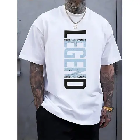Men's Cotton Short-Sleeve T-Shirts 3-Pack - Mens Clothing Fashion Apparel, Breathable Lightweight Casual Crew Neck Tops with LEGEND Vertical Distressed Letter Good Graphic Tees, Summer Sports Streetwear