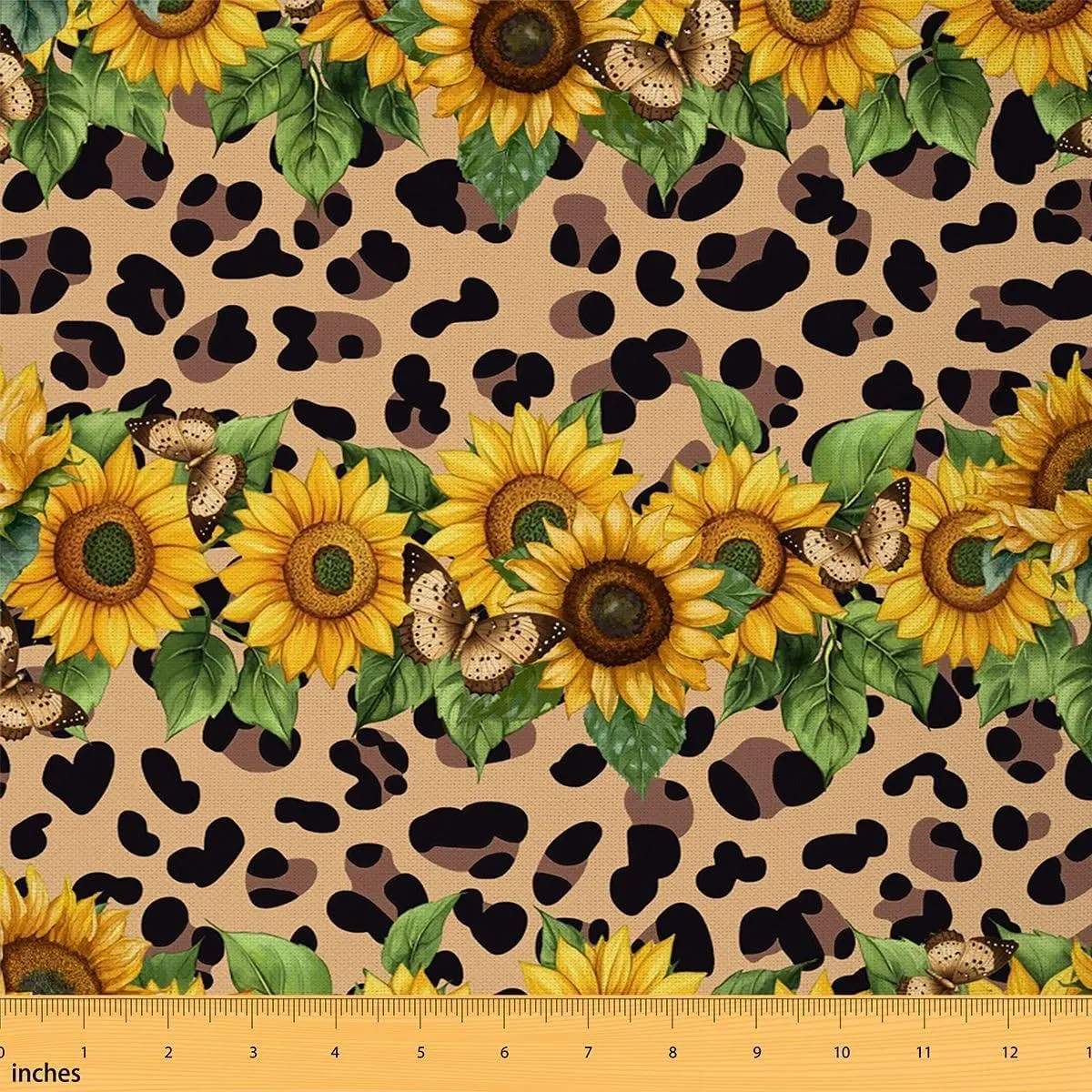 Sunflower Fabric,Butterfly Upholstery Fabric,Leopard Print Fabric,Floral Safari Animal Decorative Fabric,Farmhouse Plants Decorative Fabric,Brown Yellow