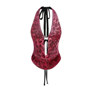 Vests Tank Tops, Sleeeless Draped Halter Summer Tops Y2k Tie Open Back Rave Party Going Out Tops