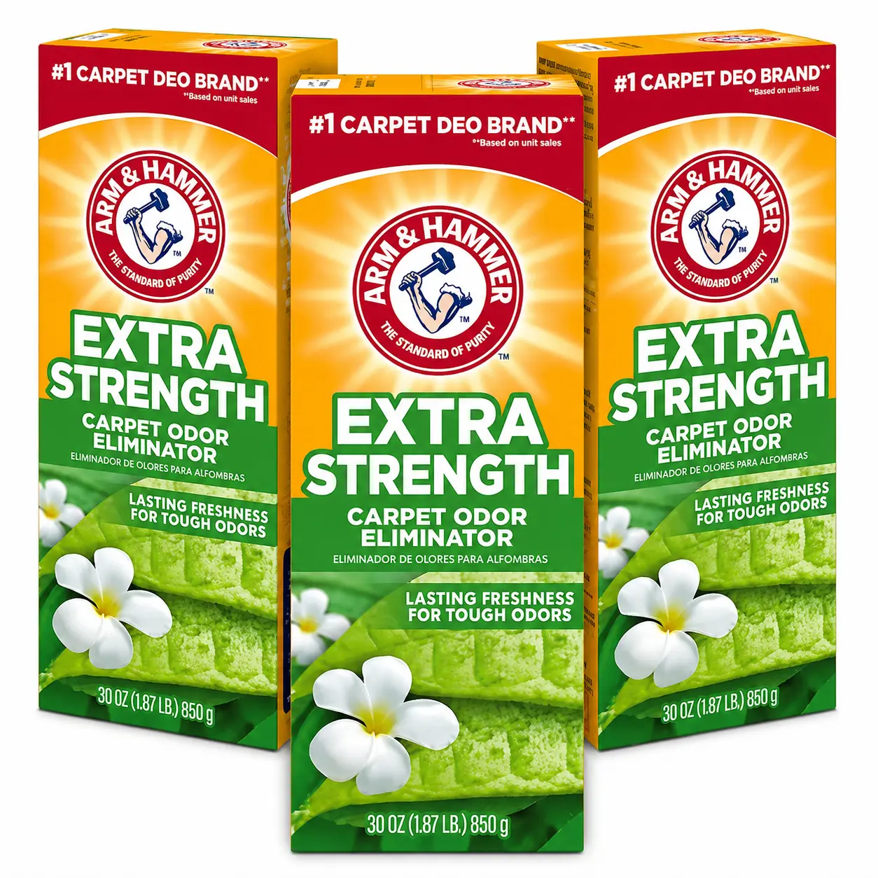 Arm & Hammer Extra Strength Carpet Odor Eliminator with OxiClean Dirt Fighters, 30 oz (3 Pack) – Carpet Deodorizer Powder, Removes Tough Odors, Vacuum Booster, Long Lasting Fresh Scent