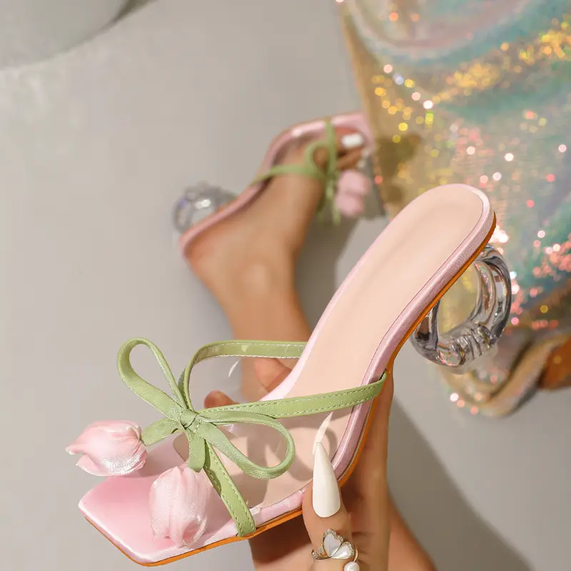 Women's Elegant Tulip Flower Decor High Heel Sandals, Fashionable Heeled Sandals, Stylish Elegant Sandals, 5 Colors Available, Fashion Summer Shoes, Perfect for Valentine's Party and Business Meetings, Embellished Wedge Sandal