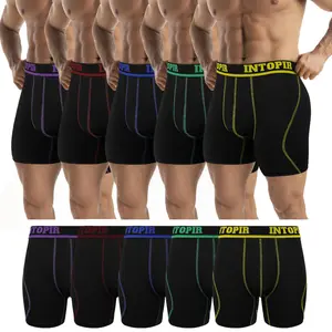 5 Pack Menswear Anti-Chafing Boxer Shorts Briefs Long Legs Underpants Trunks Breathable Lightweight Soft Stretchy Comfortable Underwear Fabric Plain Spandex Big Sports Clothes Sportswear