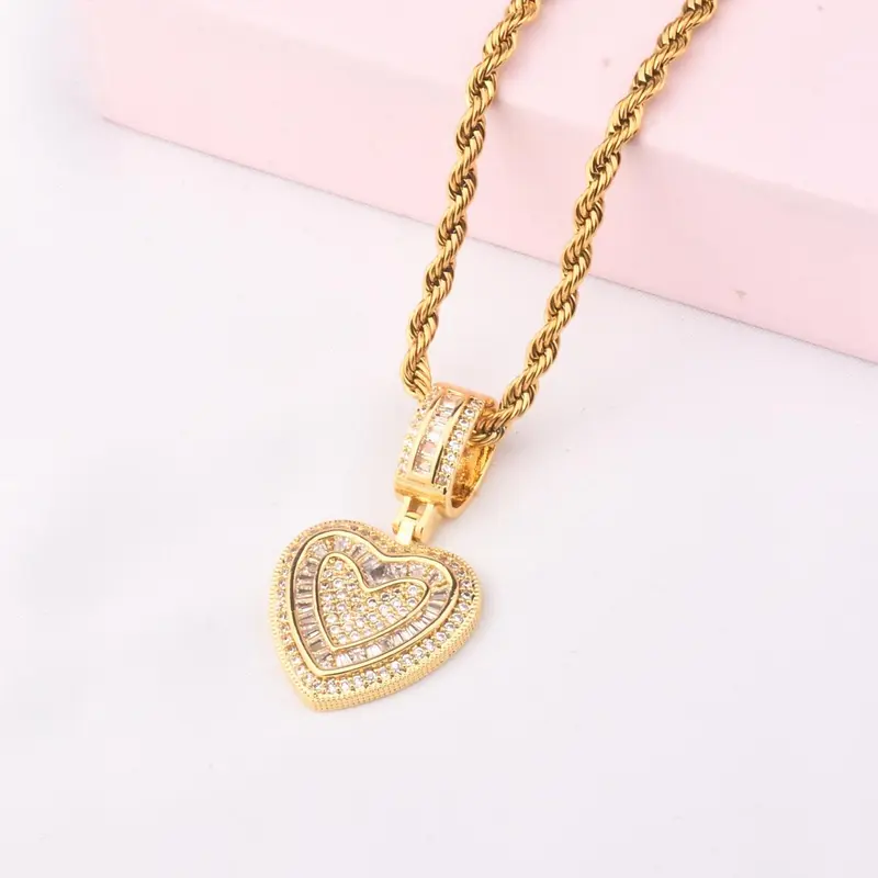 Heart Shaped Pendant Necklace, Fashion Zircon Decor Necklace for Party, Daily Decor, Trendy All-match & Exquisite Jewelry for Birthday Gift, Love Heart Necklace, Heart Design Necklace, Zircon Stones Necklace