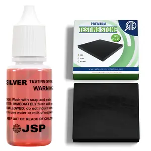 JSP Silver Test Kit for Jewelry Precious Metals Scrap Testing 999 Sterling Bars with Acid Solution & 2x2 Test Stone Easy to Use for Travel