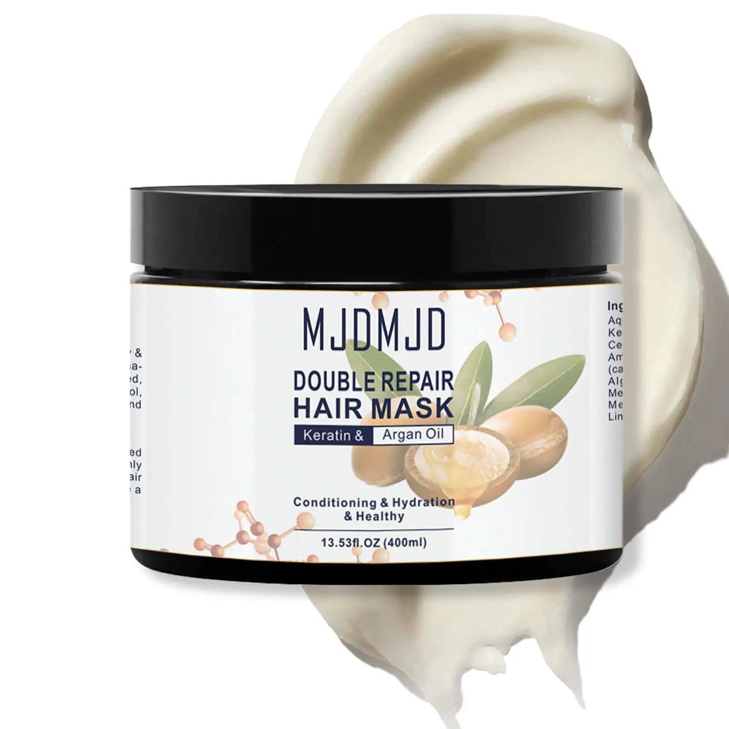 MJDMJD Keratin & Argan Oil Hair Mask, Deep Repair Hair Mask for Dry & Damaged Hair, Intensive Deep Conditioner for Soft, Smooth & Frizz Control, Hydrating Hair Treatment, 13.53 Fl Oz / 400ml