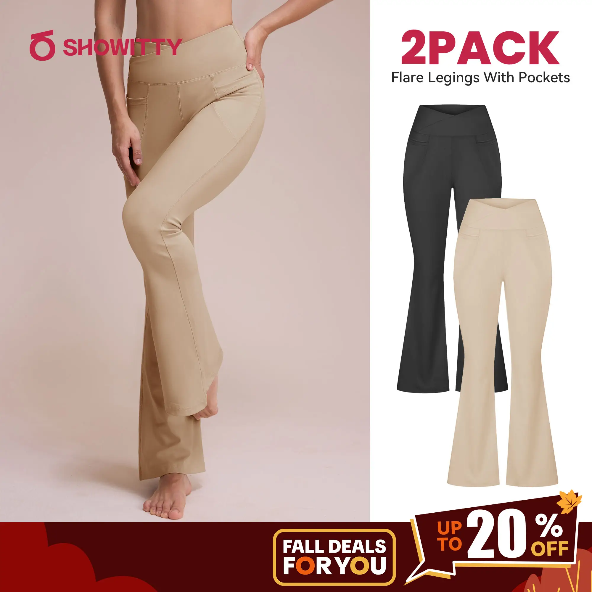 SHOWITTY Women's High Waisted 2 Pack Flare Leggings – Crossover Yoga Pants with Pockets Bootcut Workout & Lounge Wear #TikTokShopFallDealsForYou