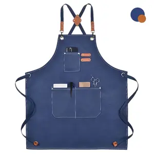 Blue Chef Aprons for Men Women with Large Pockets - Cotton Canvas Cross Back Heavy Duty Adjustable Work Apron, Thickened High Quality & Apron, Gardening High Quality Apron, for Kitchen, Garden, Party, Coffee Shop, Repair Shop, Restaurant