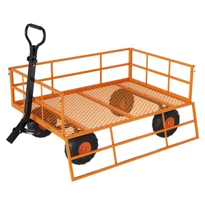 1200 LBS Heavy Duty Steel 3 in 1 Pullable Garden Wagon Cart, 13 Inch Wheels, Perfect for Transporting Gardening Soil, Tools and Plants