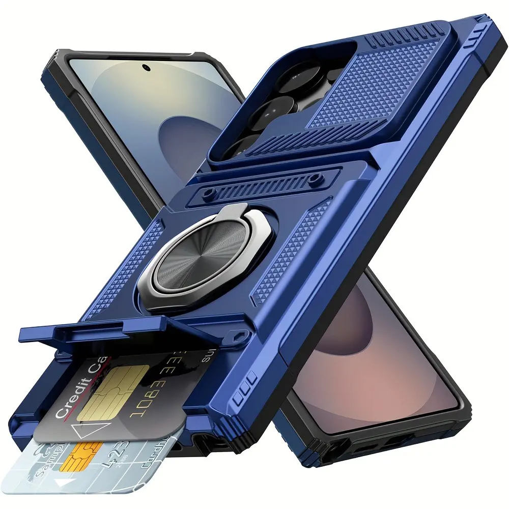 Heavy Duty TPU+PC Smartphone Wallet Case, 2-Card Holder, 360° Magnetic Rotatable Ring Stand Kickstand, Protective Accessory for Samsung S26/S25/S24, A-Series Phones (For Men & Women), Accessories,techvibes