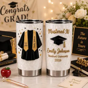 Personalized Graduation Tumbler Class of 2026, Mastered It Graduate Tumbler Gift, Faux 3D Effect, Graduation Gift for Her