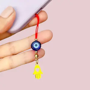 Evil Eye & Hamsa Phone Strap - Gold-Plated Red Cord Charm for Protection, Approx. 3 Inches Long, Handmade Design Chic Love Accessories