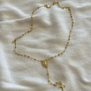 Virgen de Guadalupe 3 Tone Rosary  - Gold, Pink, and White Plated Beads with Cross and Medallion