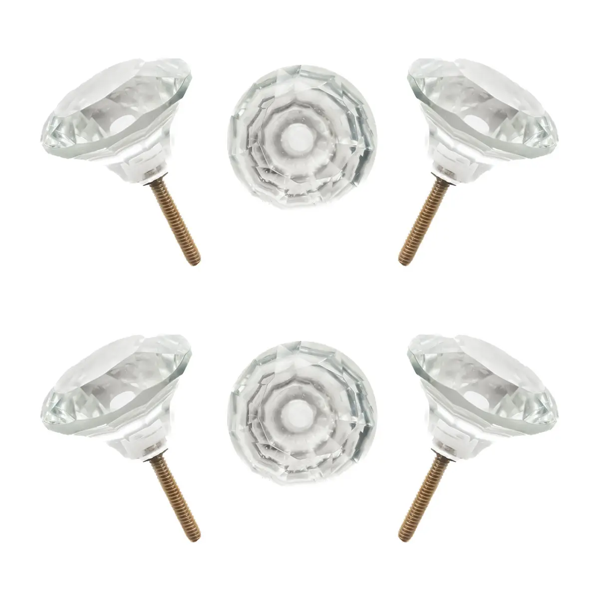 6-Pack Multi-Size Diamond Cut Glass Knobs Antique Brass Furniture Hardware by CDNY