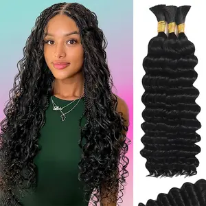 8-18" All-In-One Human Hair Braids Boho Deep Water Wave 3 Bundles 110g Raw Remy Hair for Wedding Party Daily Use