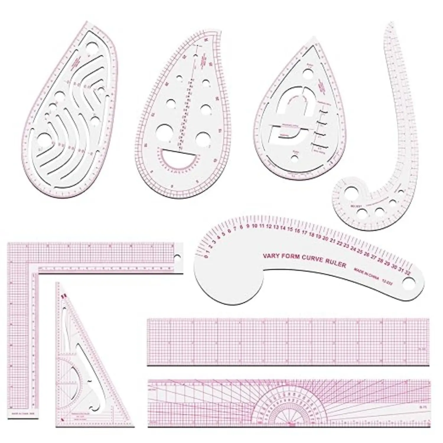 Sewing Rulers Set 9 Styles Plastic Sew French Curve Ruler, Metric Sewing Measuring Tools for Designers and Tailors, Perfect for Drawing, Craft, Sewing Project and DIY by - Tools & Hardware.