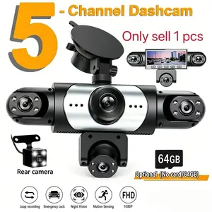 5-Channel Car Dash Camera, 1080P Dvr with 64GB SD Card, Plug-And-Play, 3.16-Inch HD Screen, Full-Screen Recording, Father's Day Gift