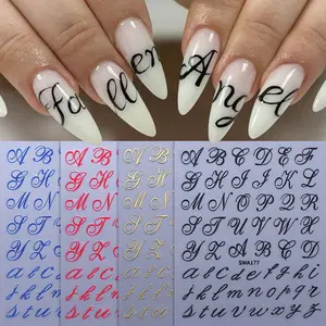 4 Pcs English Letter 3D Manicure Nail Art Stickers, Elegant Calligraphy Flowing Font Design DIY Nail Decals, Perfect for Women and Girls Holiday Decorations