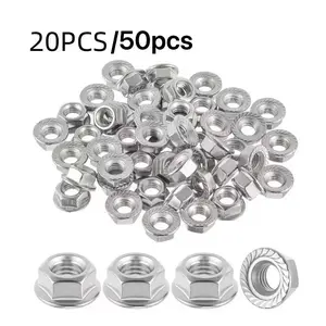 Flange nut set in 50/20pcs, built with premium rust-proof locking structure and outstanding corrosion resistance for long-lasting service.Precision-made hexagonal nuts with tight thread design, anti-loosening, wear-resistant and shockproof.