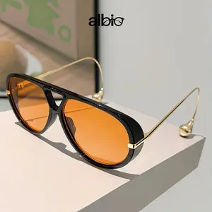 Alloio 2026 new glasses Women New Full Frame Stylish One-Piece Glasses Popular Gradient Lenses New Vintage Double Bridges Glasses Chic Metal Temples