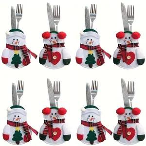 8PCS Mixed Christmas Decoration Cutlery Holder Set, Home & Party Supplies with Pockets for Knives, Forks and Storage Lids, Ideal for Cutlery Organization
