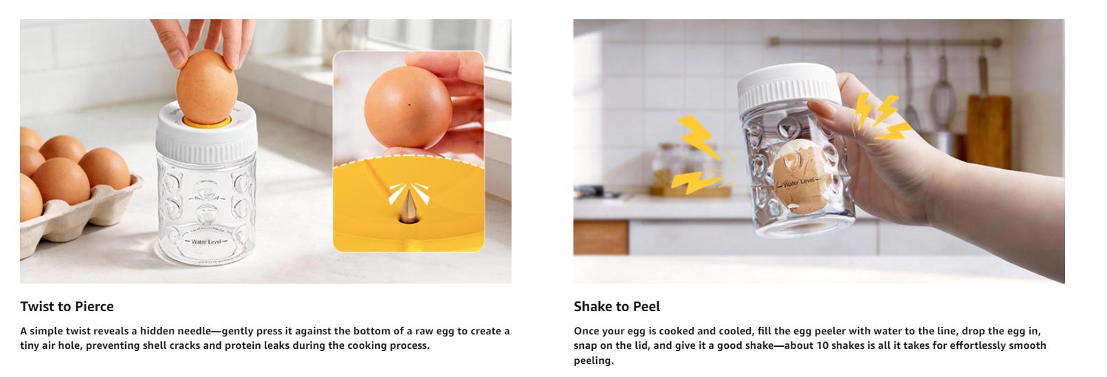 Summervibes Egg Peeler with Piercer, Kitchen Utensils for Cracking Prevention, 10s Fast Peeling