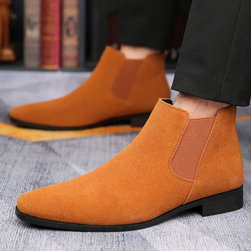 Men's Chelsea Boots Stylish Ankle Chelsea Boots with Suede Finish and Slip On Comfort, Chic, Retro, Cuban, Pu Leather