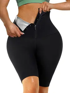 Women's Heated Silver Fiber Waist Cincher Panties, High-Waisted Zipper Compression Shapewear Sweatpants, Sporty Style Abdominal Control Underwear