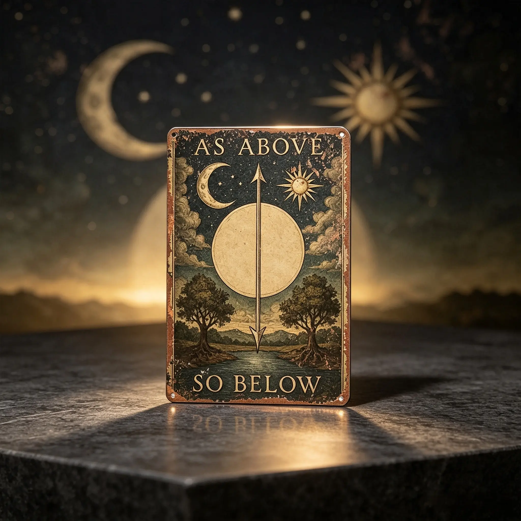 8x12 in Durable Aluminium Occult Sun Moon Decorative Wall Plaque - Witchy Stuff, Mystic Theme Retro Artistic Sign, Witchy Adult Fantasy Collectible, Bedroom Accent Home Wall Decor