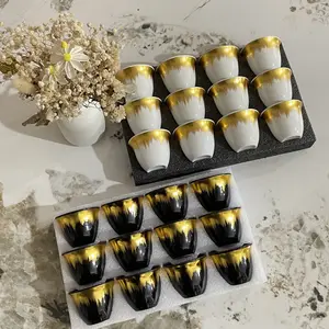 Set of 12 Novelty Ceramic Tea/Coffee Cups, 2.71oz Moonlight Design, Hand Wash Only - Elegant Gift Box Included for Parties and Gatherings