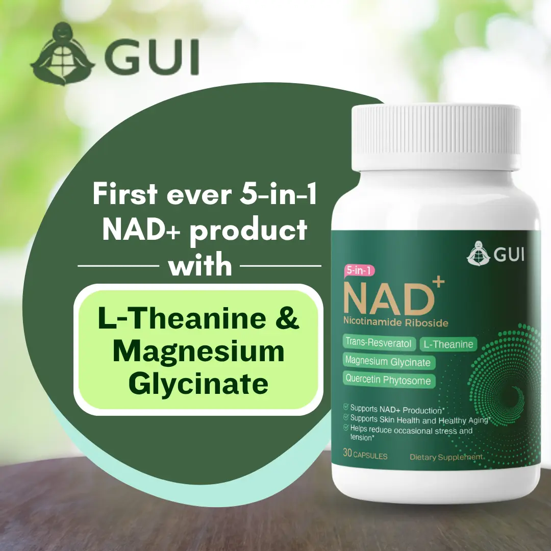 Guiwellness 5-in-1 NAD+ Dietary Supplement Capsules with Magnesium Glycinate, L-Theanine, Resveratrol, Quercetin