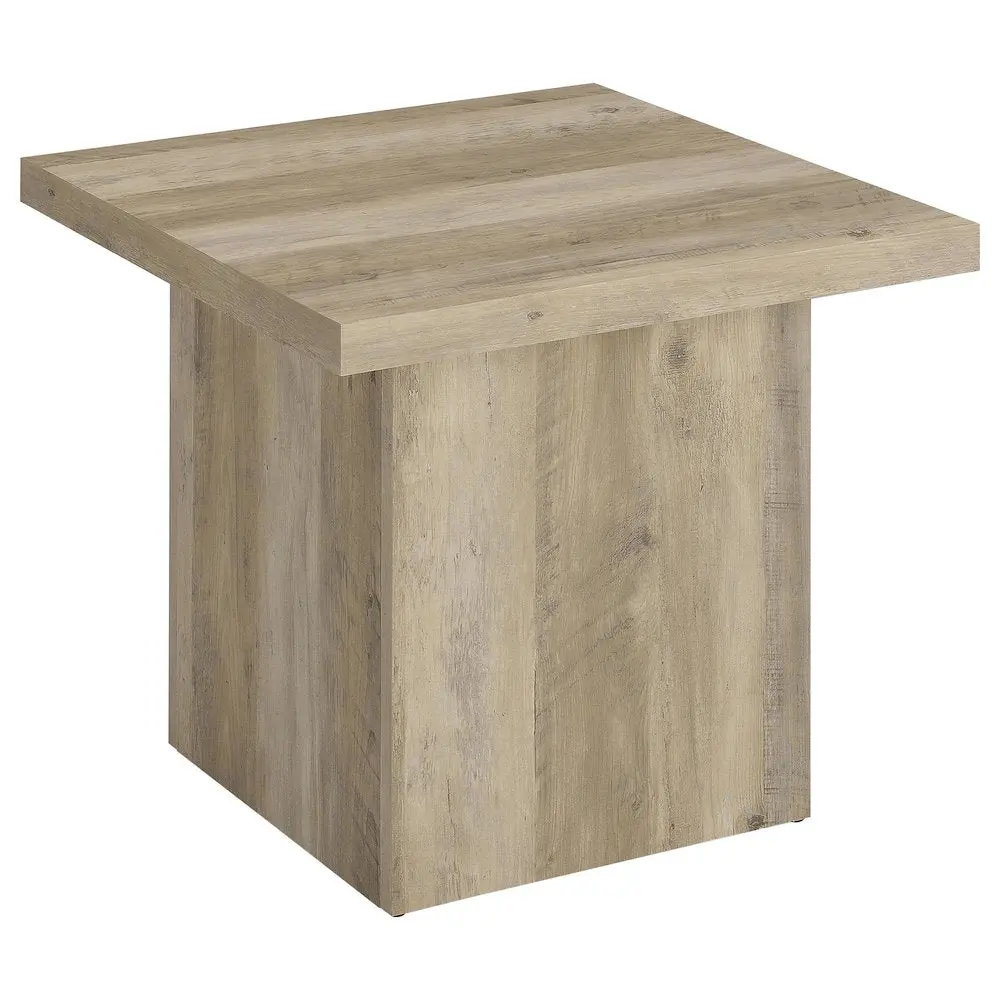 Devar Square Engineered Wood End Table - Distressed Pine, Clean Look, Square Top, Broad Plinth, Rustic Chic, Scratch-Resist Indoor Furniture