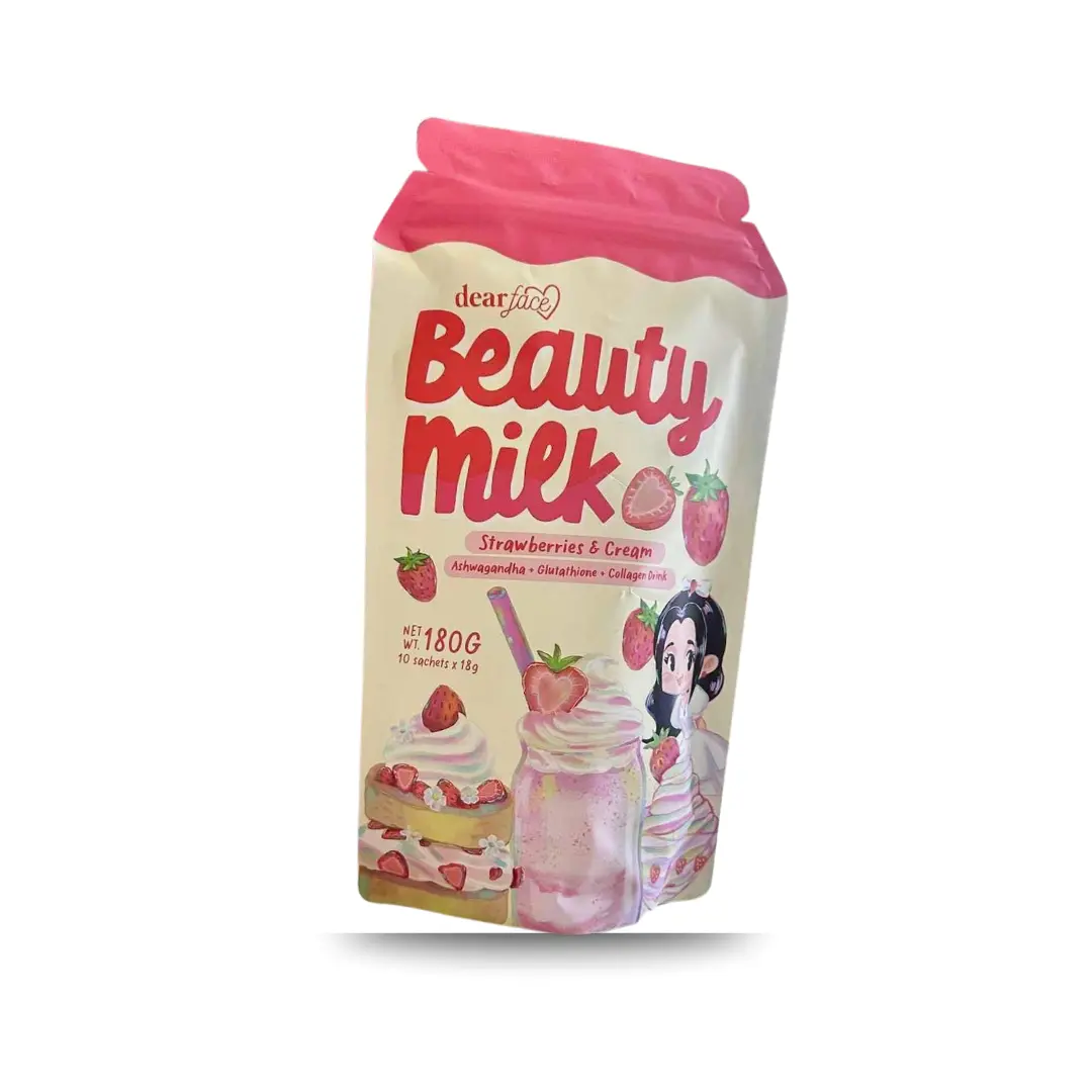Dear Face Beauty Collagen Drink – Strawberries and Cream Flavor 10 Sachets (18g Each)